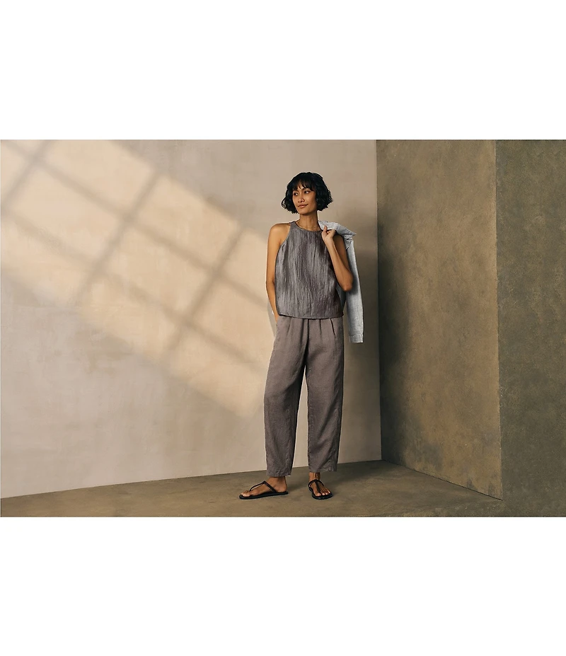 Eileen Fisher Organic Linen Pleated Lantern Straight Leg Ankle Pants