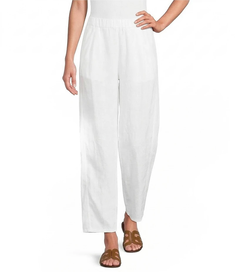 Eileen Fisher Organic Linen Pleated Lantern Straight Leg Ankle Pants