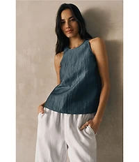 Eileen Fisher Organic Linen Pleated Lantern Straight Leg Ankle Pants