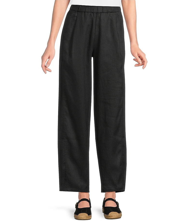 Eileen Fisher Organic Linen Pleated Lantern Straight Leg Ankle Pants