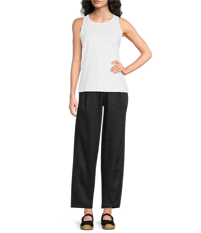 Eileen Fisher Organic Linen Pleated Lantern Straight Leg Ankle Pants