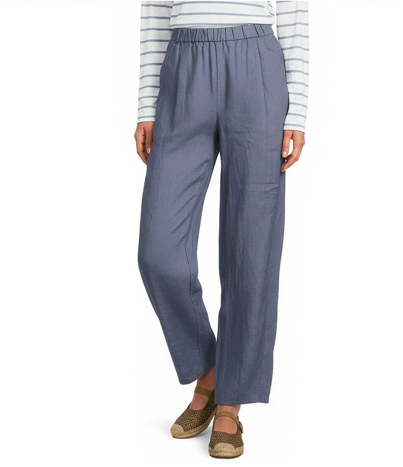 Eileen Fisher Organic Linen Pleated Lantern Straight Leg Ankle Pants