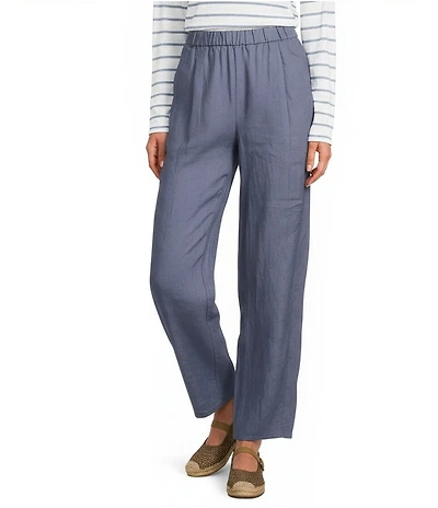 Eileen Fisher Organic Linen Pleated Lantern Straight Leg Ankle Pants