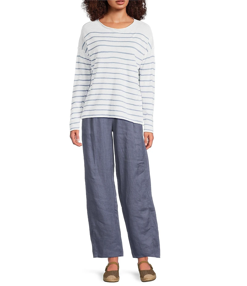 Eileen Fisher Organic Linen Pleated Lantern Straight Leg Ankle Pants