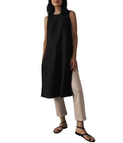 Eileen Fisher Organic Linen Round Neck Sleeveless Side Slit Tunic