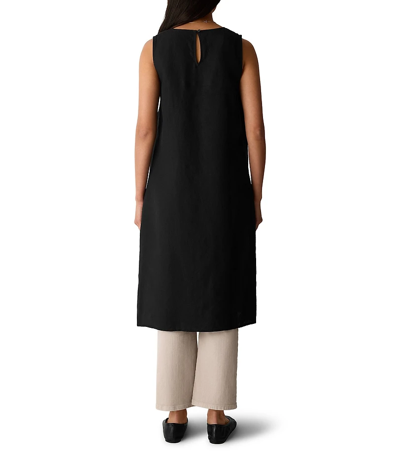 Eileen Fisher Organic Linen Round Neck Sleeveless Side Slit Tunic