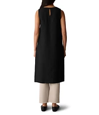Eileen Fisher Organic Linen Round Neck Sleeveless Side Slit Tunic