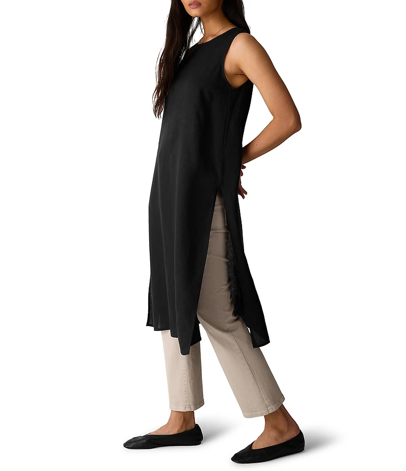 Eileen Fisher Organic Linen Round Neck Sleeveless Side Slit Tunic