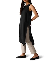 Eileen Fisher Organic Linen Round Neck Sleeveless Side Slit Tunic