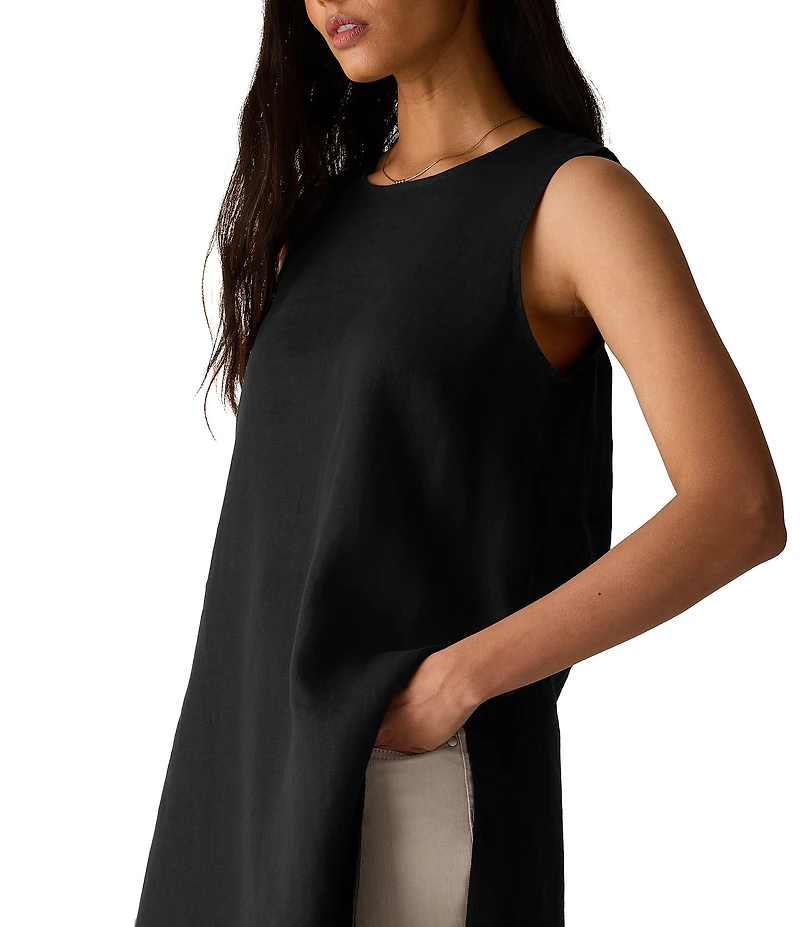 Eileen Fisher Organic Linen Round Neck Sleeveless Side Slit Tunic