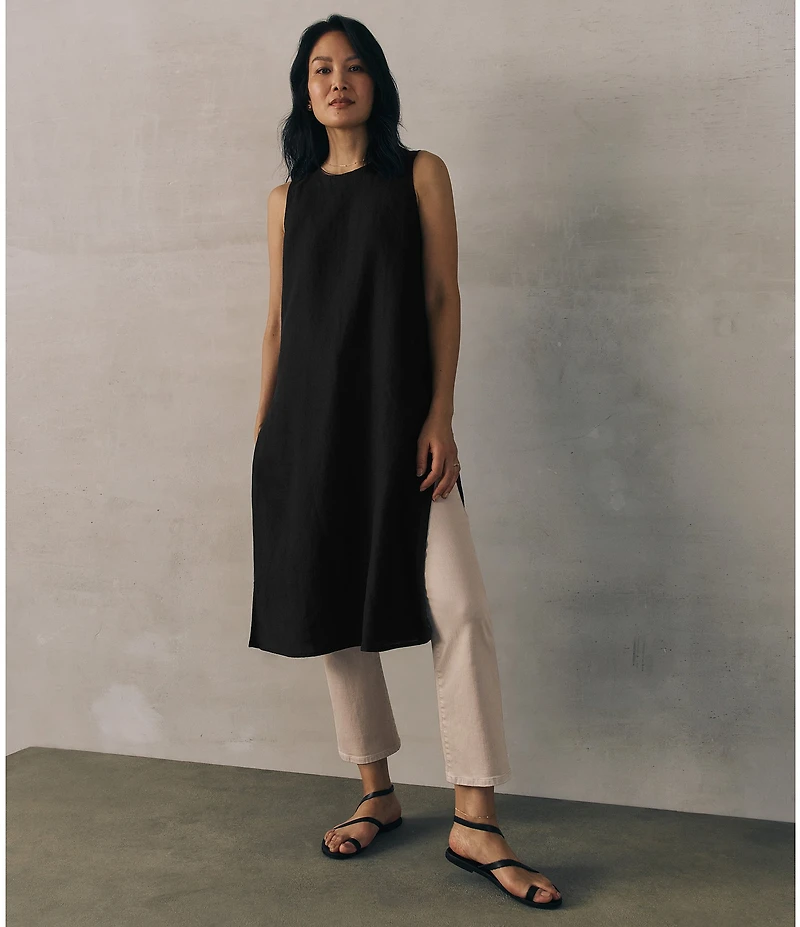 Eileen Fisher Organic Linen Round Neck Sleeveless Side Slit Tunic