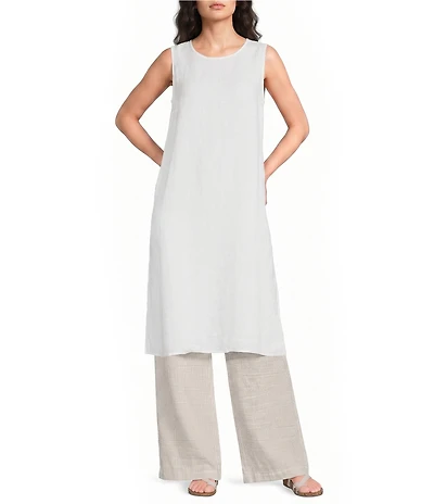 Eileen Fisher Organic Linen Round Neck Sleeveless Side Slit Tunic