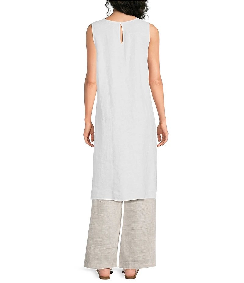 Eileen Fisher Organic Linen Round Neck Sleeveless Side Slit Tunic