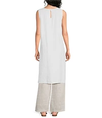 Eileen Fisher Organic Linen Round Neck Sleeveless Side Slit Tunic