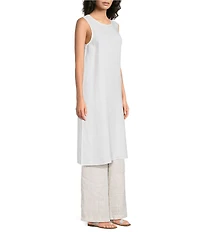 Eileen Fisher Organic Linen Round Neck Sleeveless Side Slit Tunic
