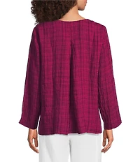 Eileen Fisher Organic Linen Split Round Neck Bracelet Sleeve Top