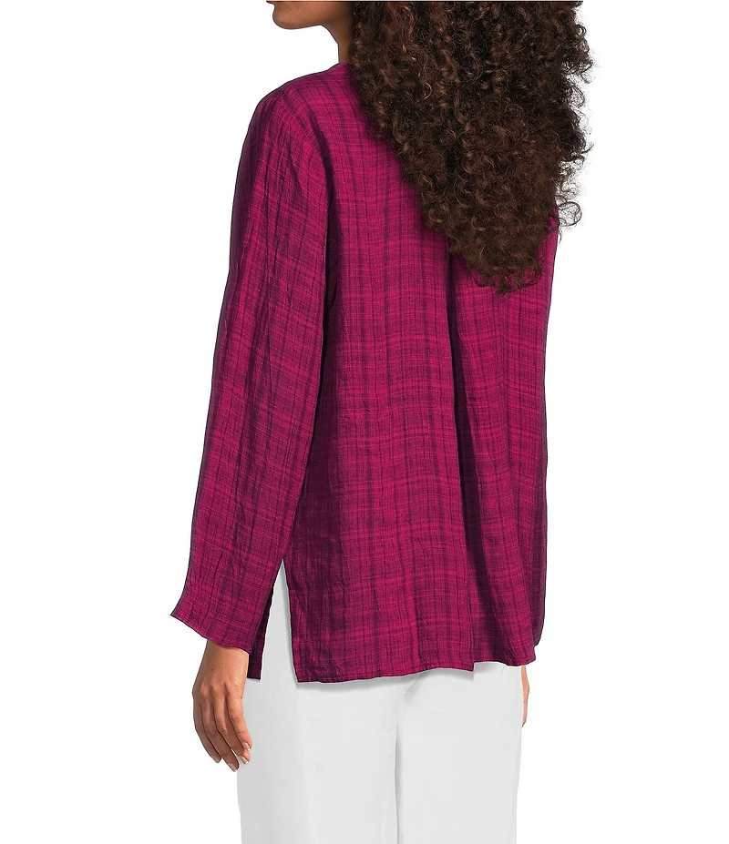 Eileen Fisher Organic Linen Split Round Neck Bracelet Sleeve Top