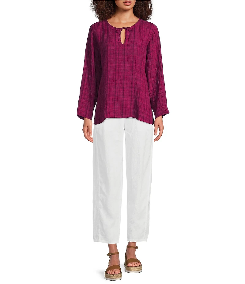 Eileen Fisher Organic Linen Split Round Neck Bracelet Sleeve Top