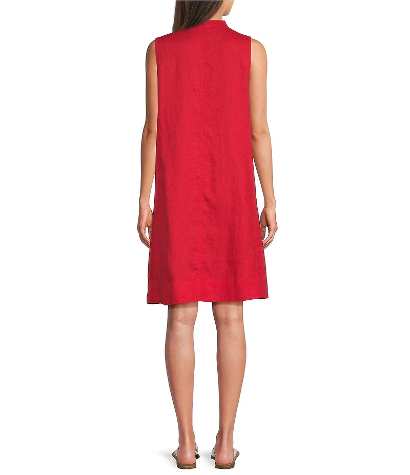 Eileen Fisher Organic Linen Split V-Neck Sleeveless Dress