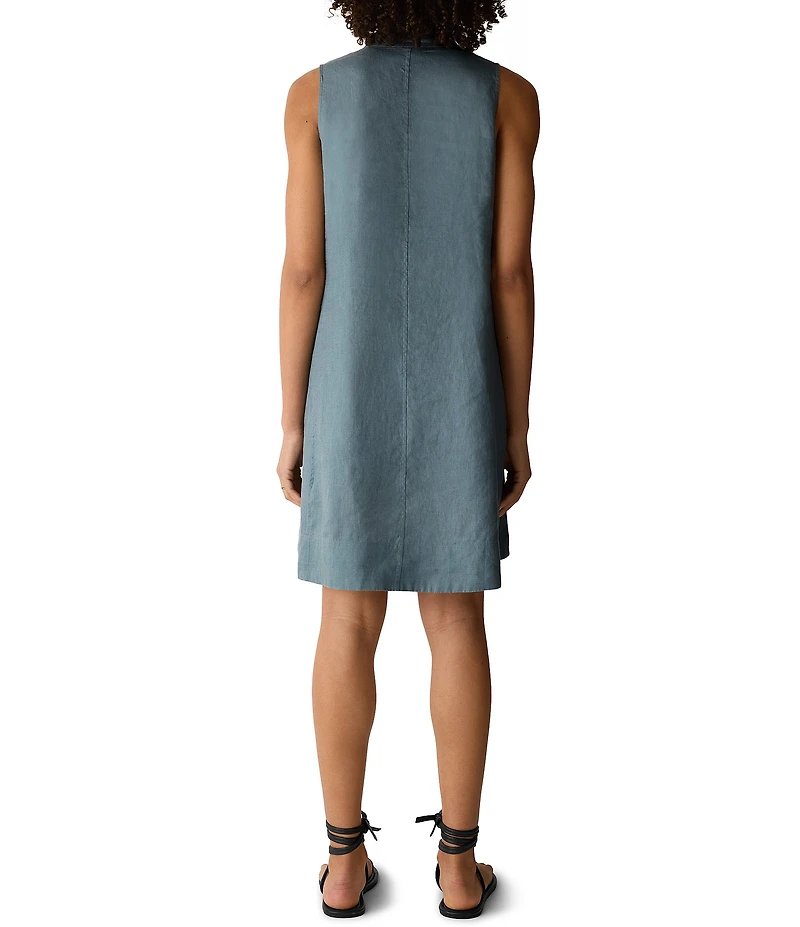 Eileen Fisher Organic Linen Split V-Neck Sleeveless Dress