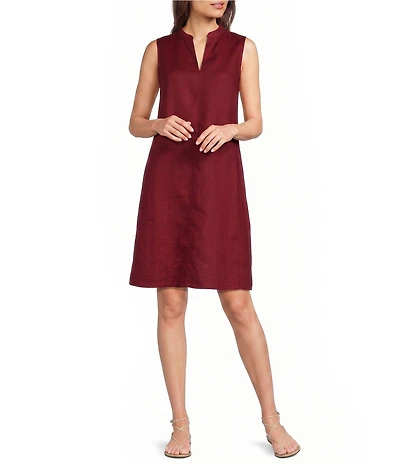 Eileen Fisher Organic Linen Split V-Neck Sleeveless Dress