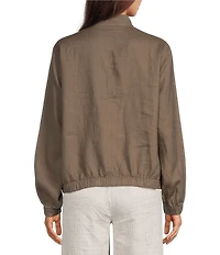 Eileen Fisher Organic Linen Stand Collar Long Sleeve Cinched Jacket