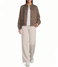 Eileen Fisher Organic Linen Stand Collar Long Sleeve Cinched Jacket