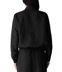 Eileen Fisher Organic Linen Stand Collar Long Sleeve Cinched Jacket