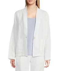 Eileen Fisher Organic Linen V-Neck High Collar Long Sleeve Jacket