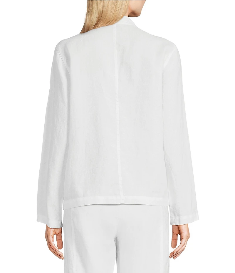 Eileen Fisher Organic Linen V-Neck High Collar Long Sleeve Jacket