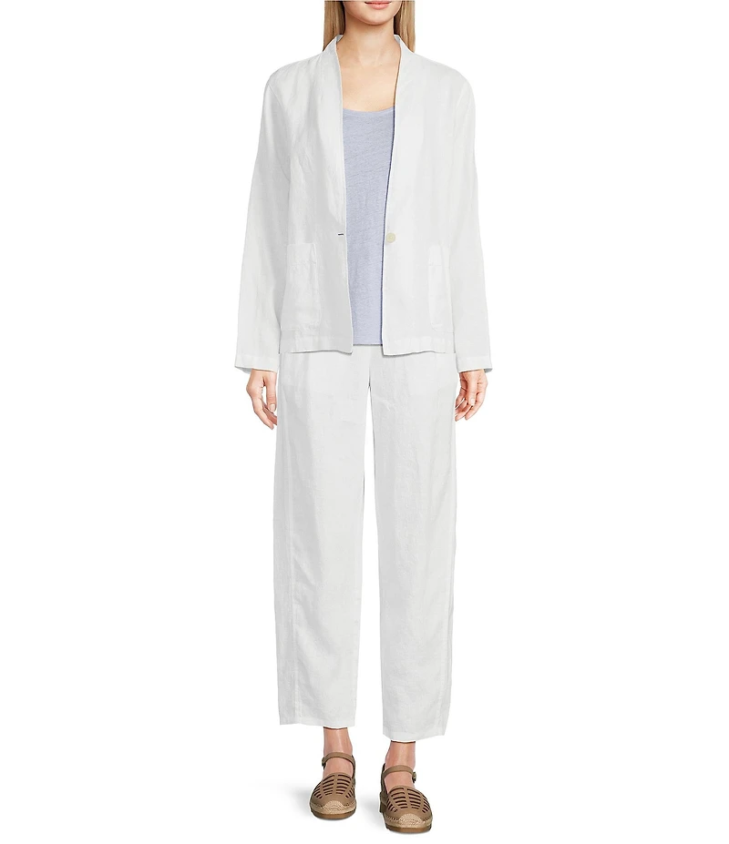 Eileen Fisher Organic Linen V-Neck High Collar Long Sleeve Jacket