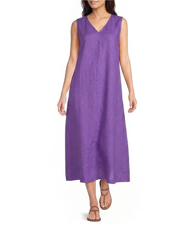 Eileen Fisher Organic Linen V-Neck Sleeveless Maxi Dress