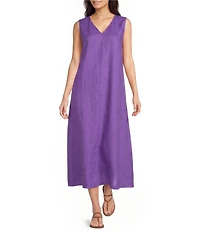 Eileen Fisher Organic Linen V-Neck Sleeveless Maxi Dress
