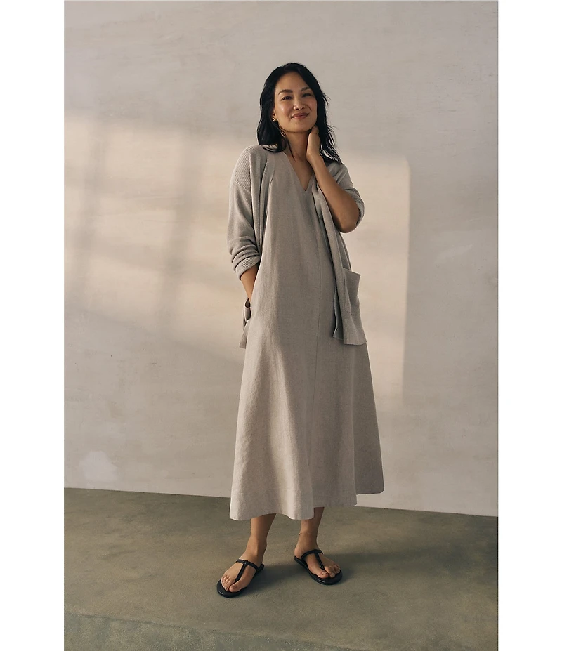 Eileen Fisher Organic Linen V-Neck Sleeveless Maxi Dress