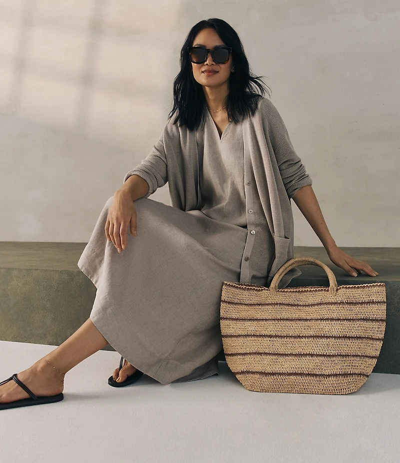 Eileen Fisher Organic Linen V-Neck Sleeveless Maxi Dress