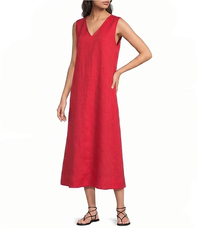 Eileen Fisher Organic Linen V-Neck Sleeveless Maxi Dress