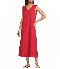 Eileen Fisher Organic Linen V-Neck Sleeveless Maxi Dress