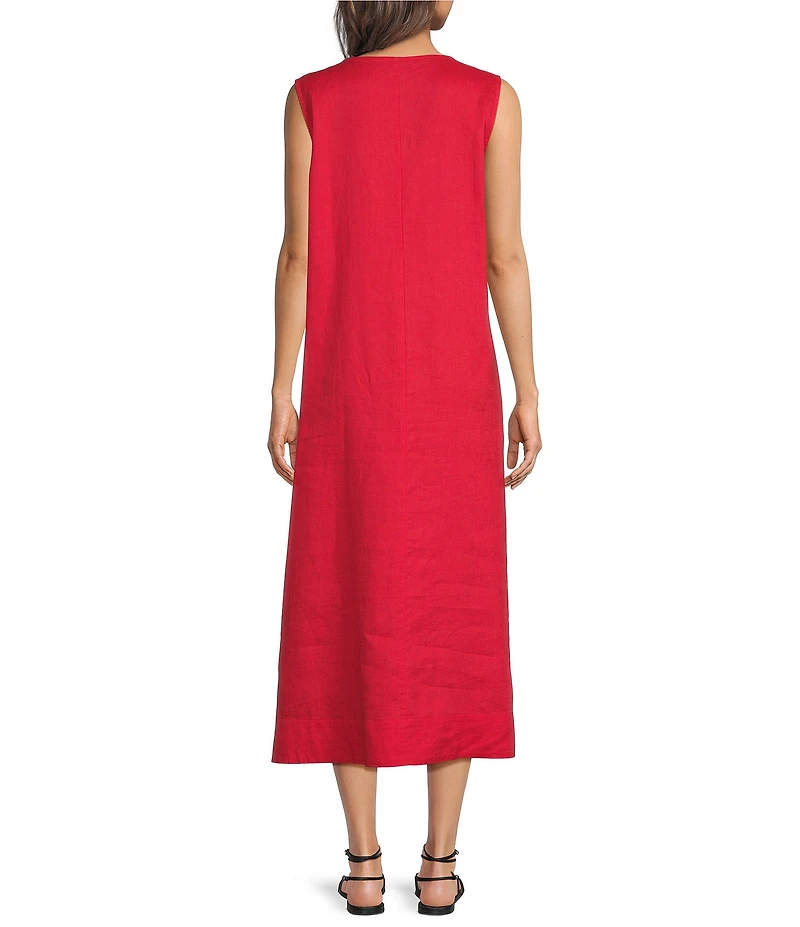 Eileen Fisher Organic Linen V-Neck Sleeveless Maxi Dress