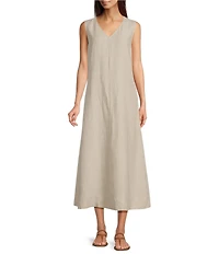 Eileen Fisher Organic Linen V-Neck Sleeveless Maxi Dress