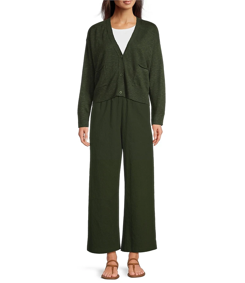 Eileen Fisher Organic Slub Knit V-Neck Long Sleeve Cardigan