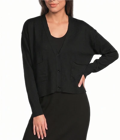 Eileen Fisher Organic Slub Knit V-Neck Long Sleeve Cardigan