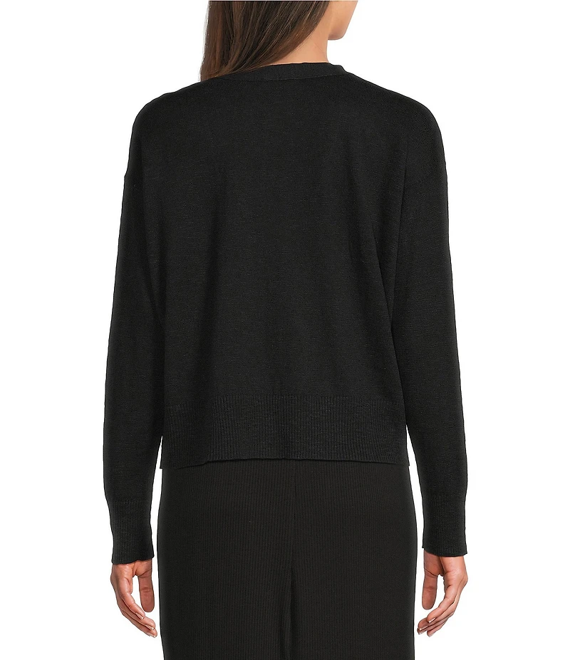 Eileen Fisher Organic Slub Knit V-Neck Long Sleeve Cardigan