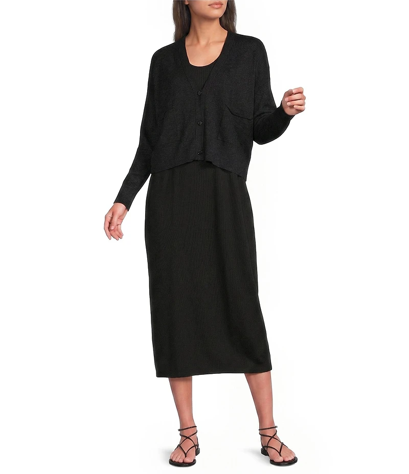 Eileen Fisher Organic Slub Knit V-Neck Long Sleeve Cardigan