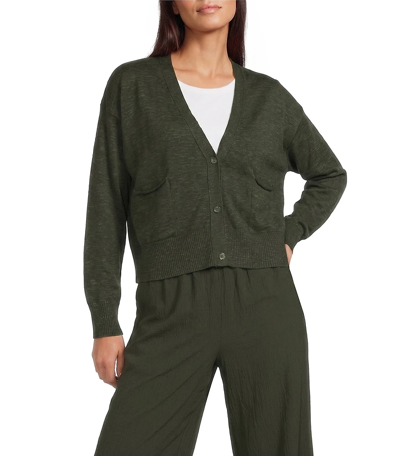 Eileen Fisher Organic Slub Knit V-Neck Long Sleeve Cardigan
