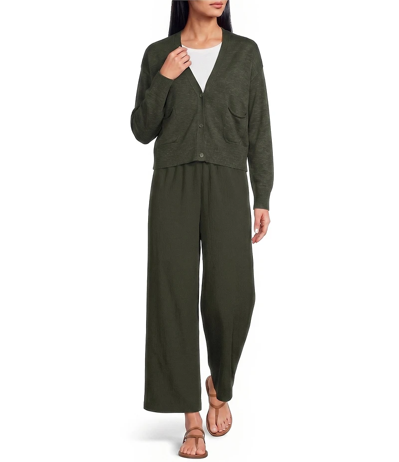 Eileen Fisher Organic Slub Knit V-Neck Long Sleeve Cardigan