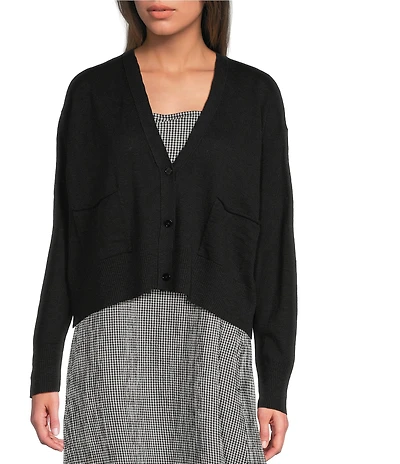 Eileen Fisher Organic Slub Knit V-Neck Long Sleeve Cardigan