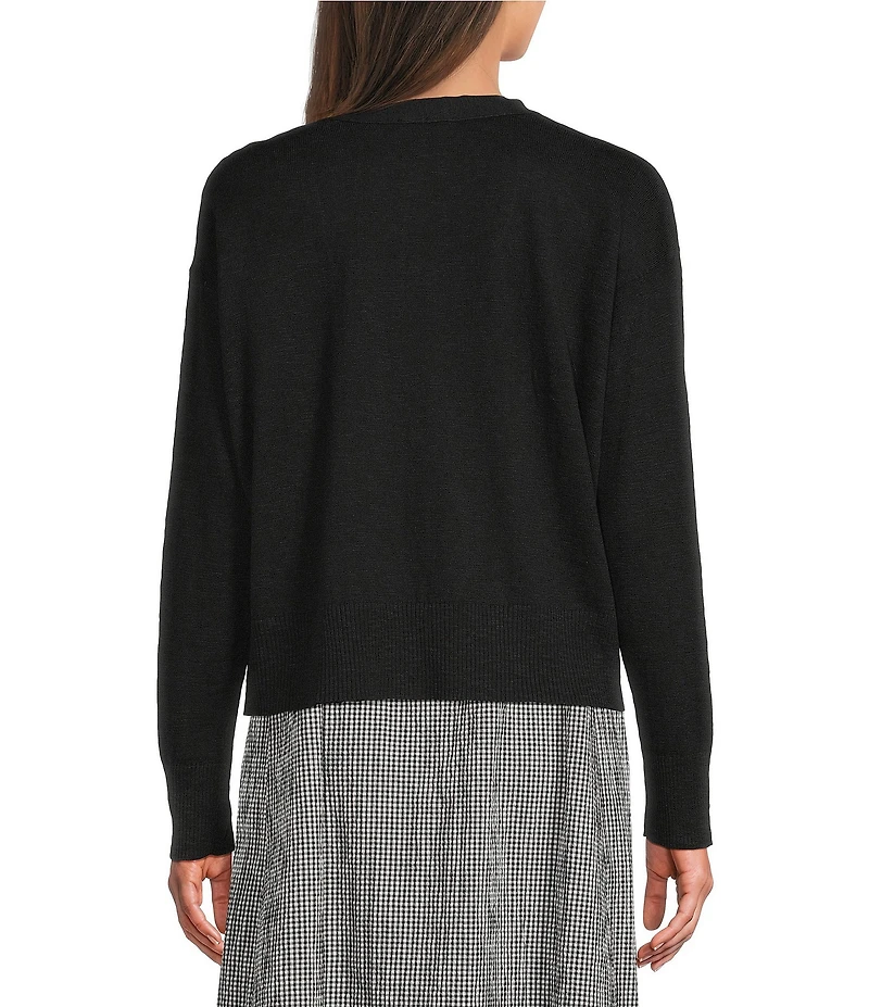 Eileen Fisher Organic Slub Knit V-Neck Long Sleeve Cardigan