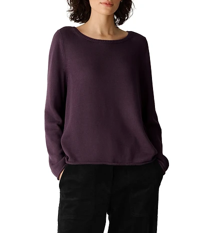 Eileen Fisher Peruvian Cotton-Blend Boat Neck Long Sleeve Sweater