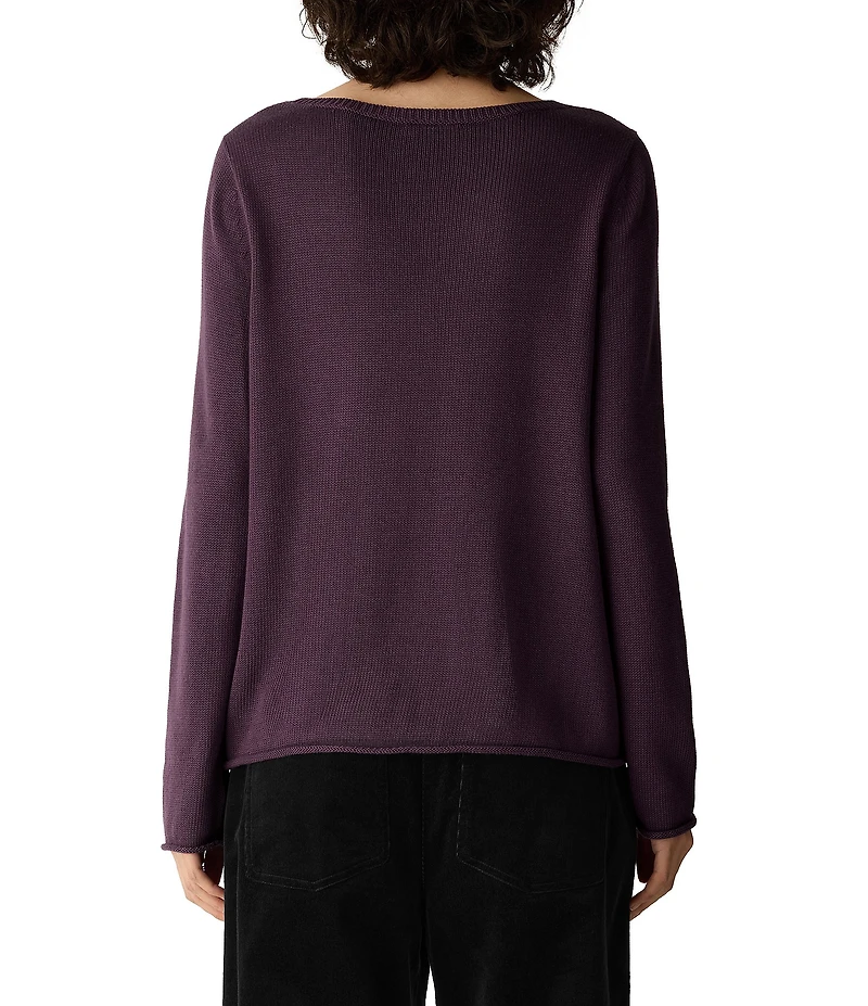 Eileen Fisher Peruvian Cotton-Blend Boat Neck Long Sleeve Sweater