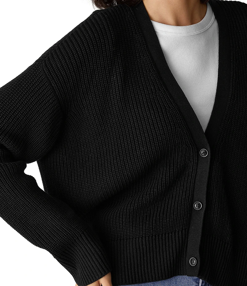 Eileen Fisher Peruvian Cotton-Blend V-Neck Long Sleeve Button-Front Cardigan